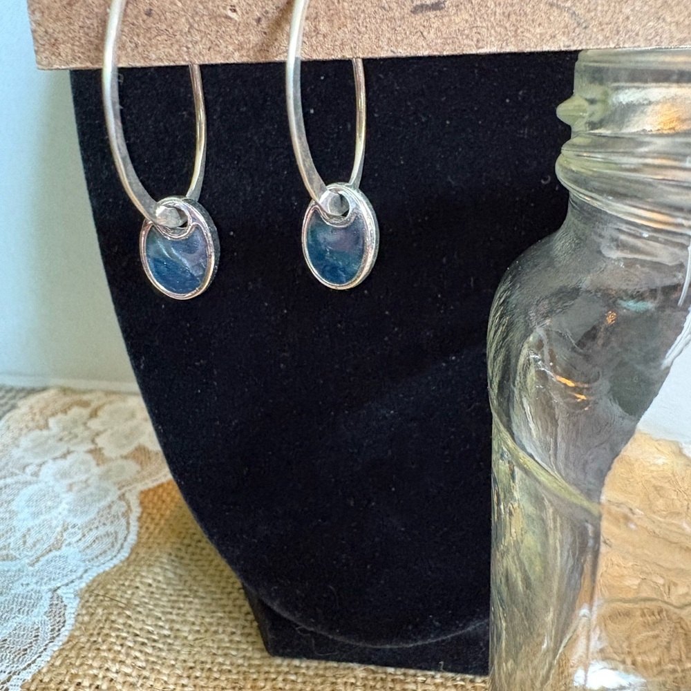 Silver and Abalone Hoop Earrings